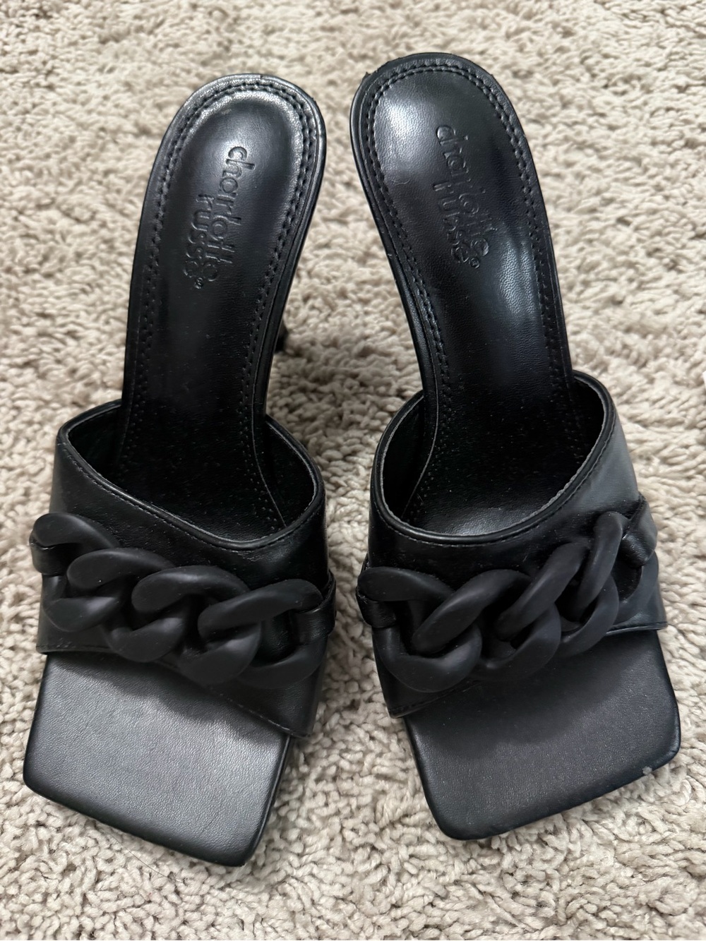 Charlotte Russe Black Chain-Link Slide Heels